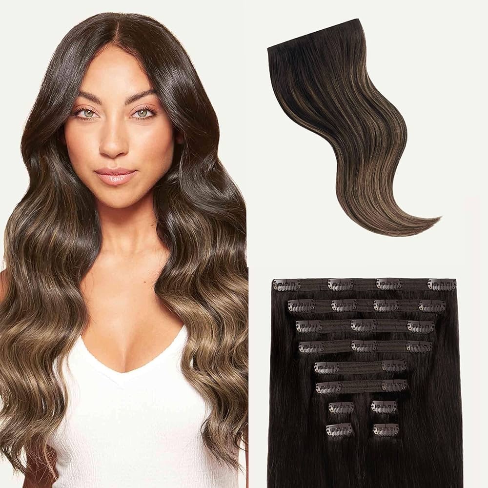 Clip-In Luxy human Hair Extensions - mocha bronde balayage 16” 160g